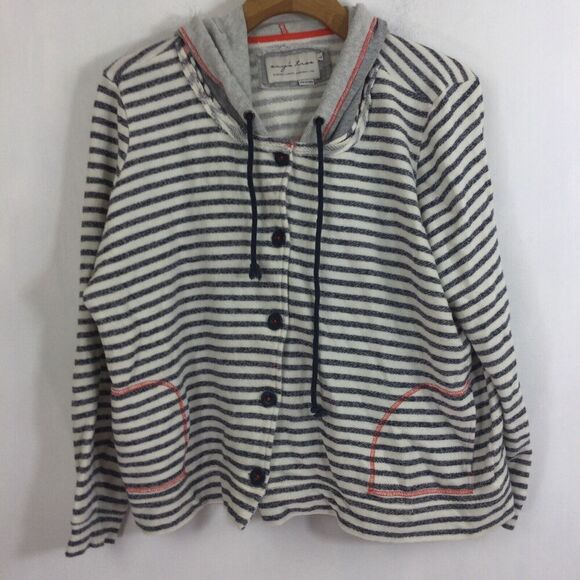 Evy's Tree Womens Ashley Striped Button Up Hooded Jacket Gray/White Size Large - Picture 2 of 10